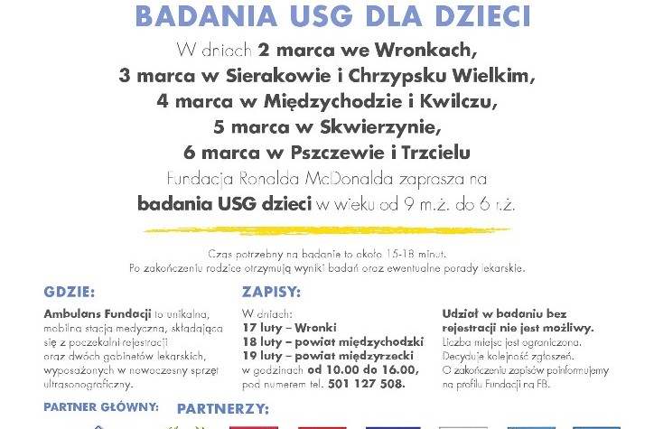 Ilustracja do artykułu Fundacja Ronalda McDonalda zaprasza na profilaktyczne, bezpłatne badania USG dla dzieci - 4 marca