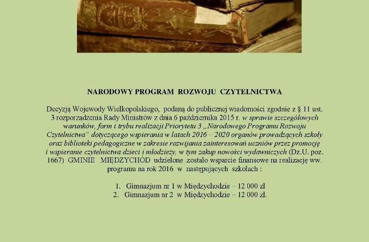 Ilustracja do artykułu Wsparcie finansowe dla Gminy Międzychód na realizację Narodowego Programu Rozwoju Czytelnictwa