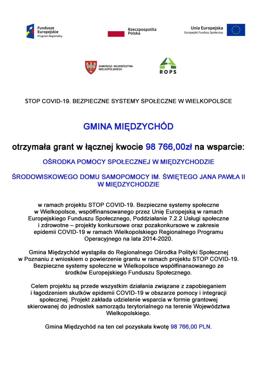 Informacja o otrzymanym przez gminę grancie
