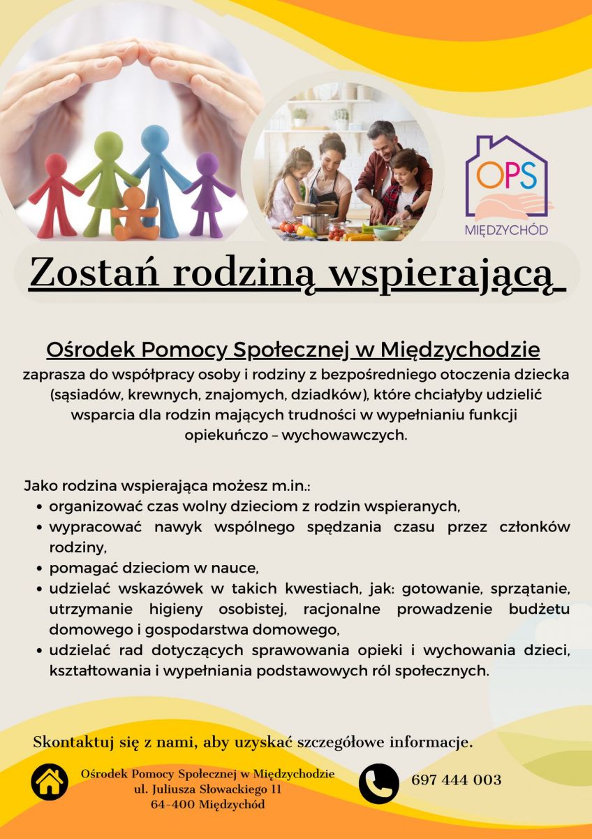 plakat ze szczegółami projektu, w tle zdjęcie rodzin