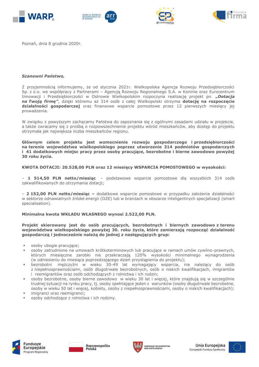 informacja o projekcie twoja firma