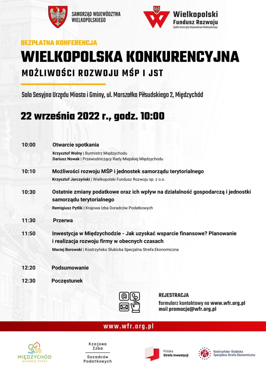 agenda z godzinowym opisem harmonogramu wydarzenia, na plakacie logotypy organizatorów