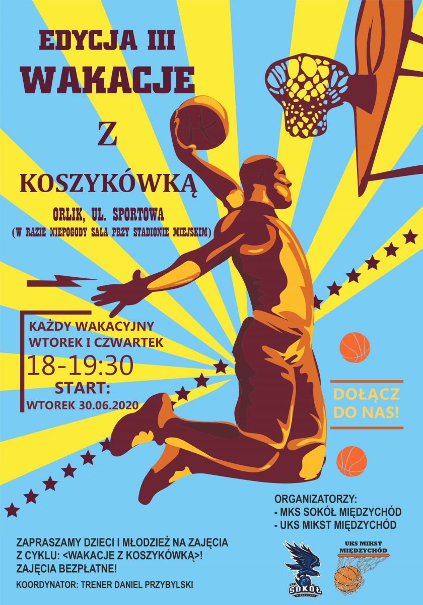 plakat wakacje z koszykówką