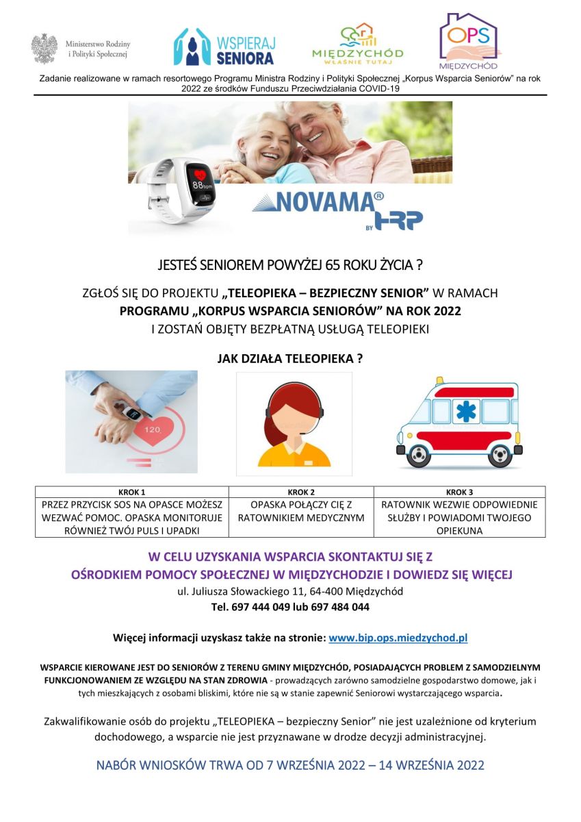 plakat informacyjny odnośnie projektu „TELEOPIEKA – bezpieczny Senior” 