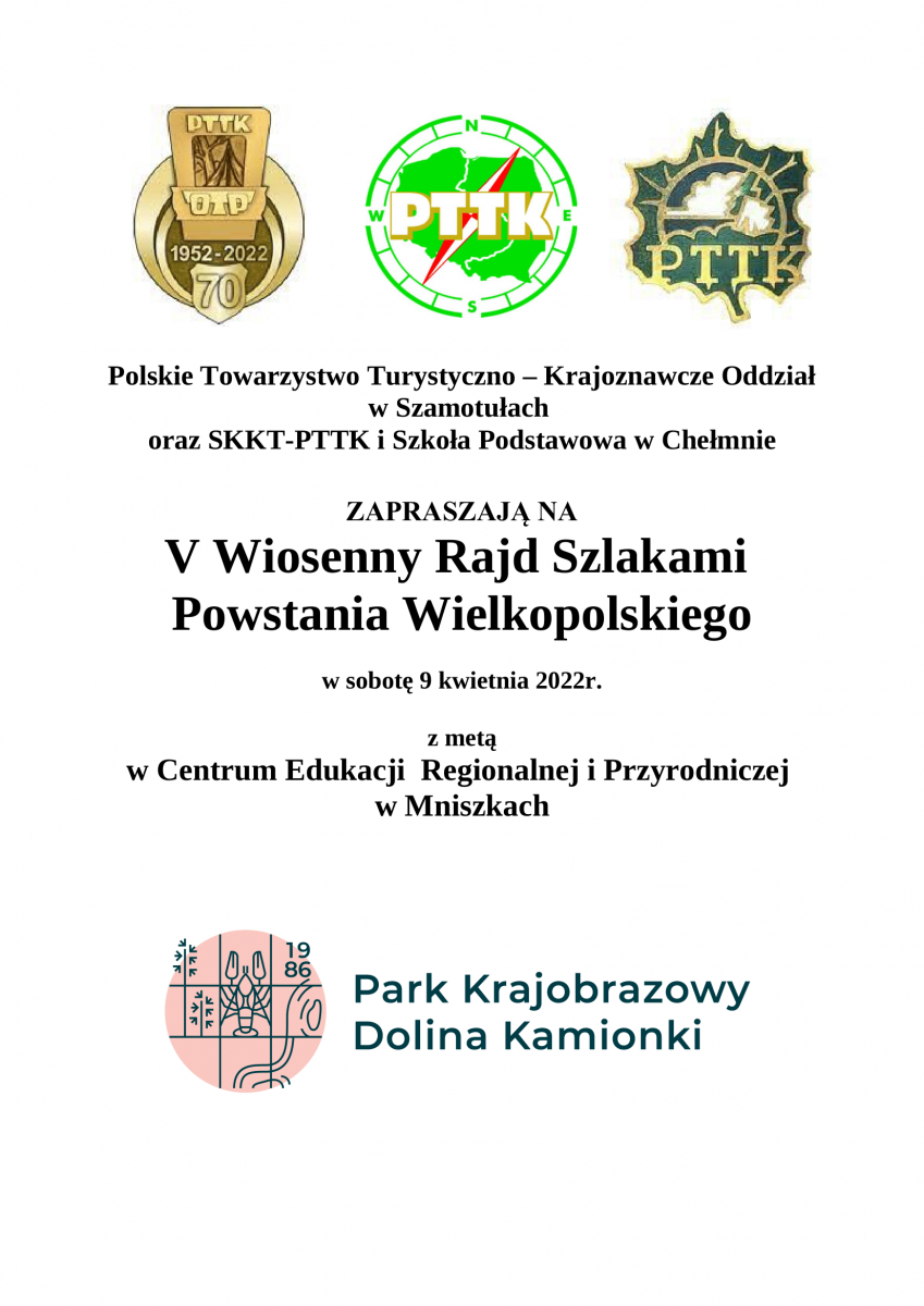 plakat z informacją o 5 Wiosenny Rajd Szlakami Powstania Wielkopolskiego