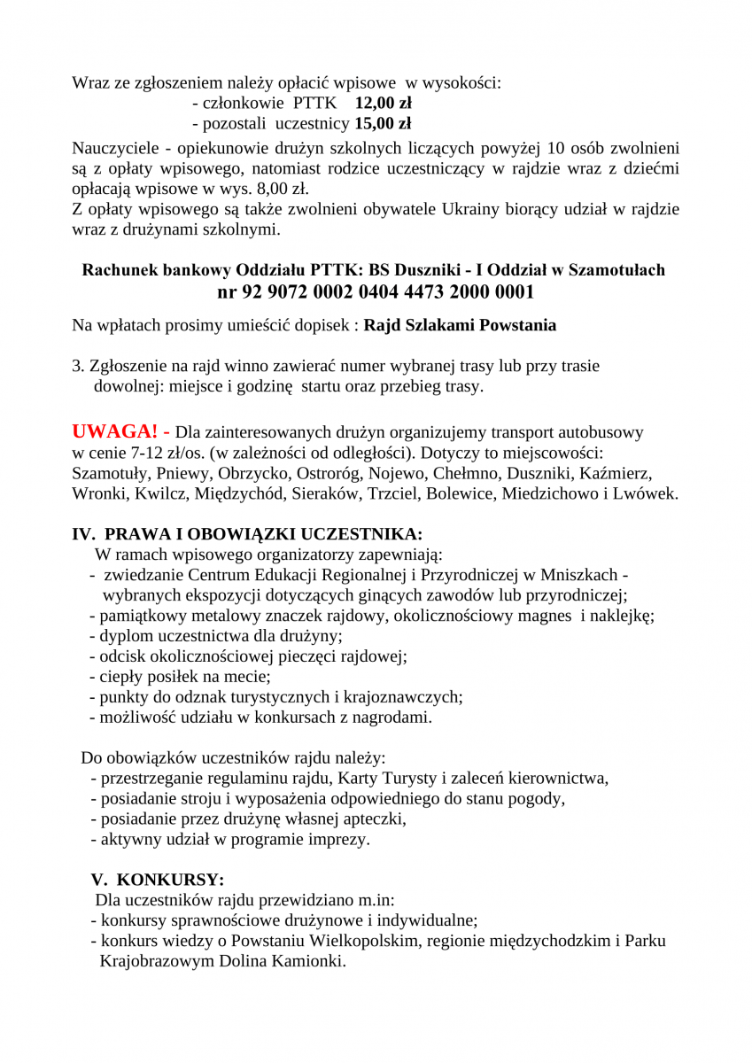 plakat z informacją o 5 Wiosenny Rajd Szlakami Powstania Wielkopolskiego