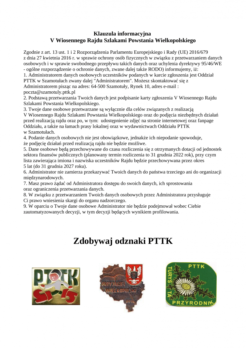 plakat z informacją o 5 Wiosenny Rajd Szlakami Powstania Wielkopolskiego