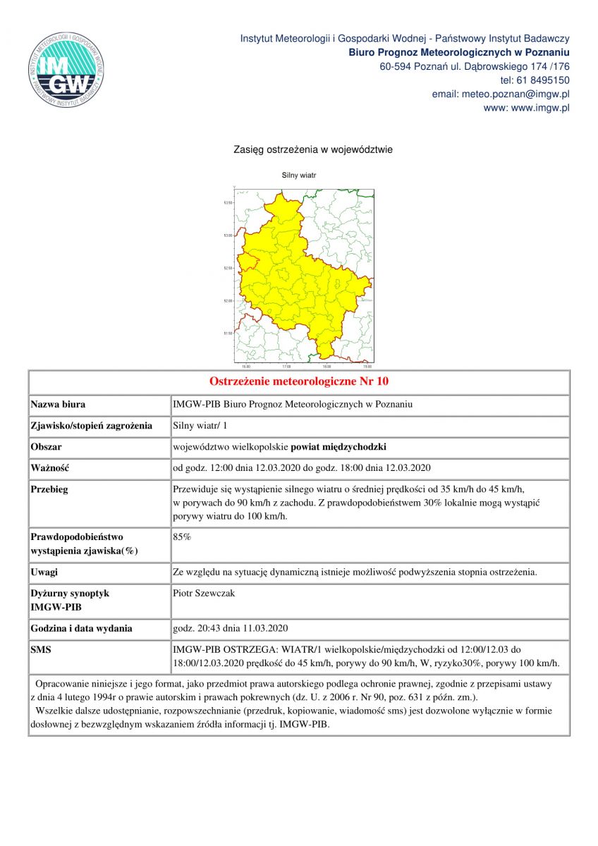 Ostrzeżenia przed silnym wiatrem
