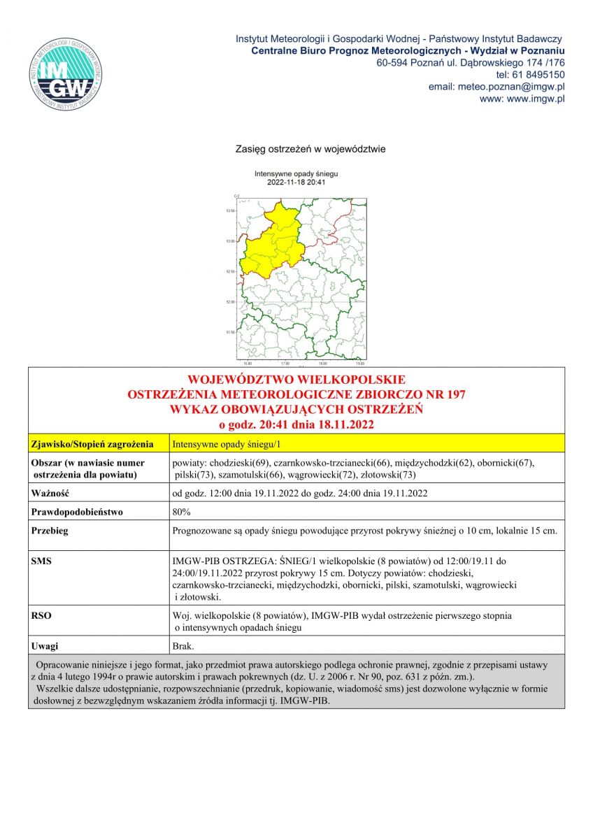 ostrzeżenie o opadach śniegu