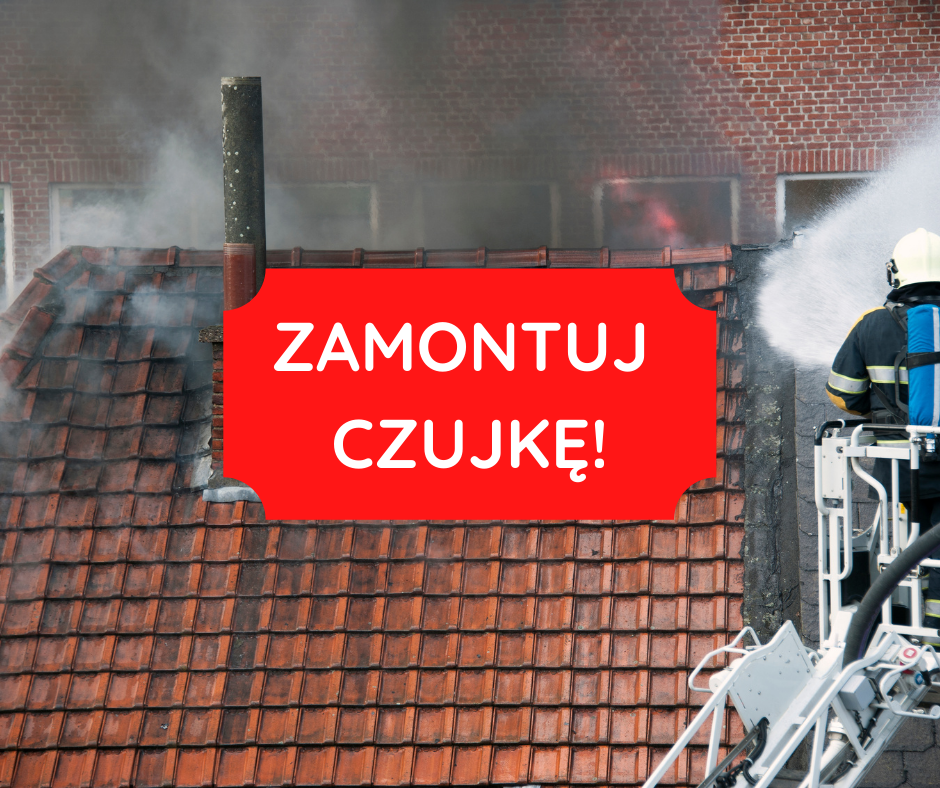 TŁO - PALĄCY SIĘ BUDYNEK, NAPIS zamontuj czujkę