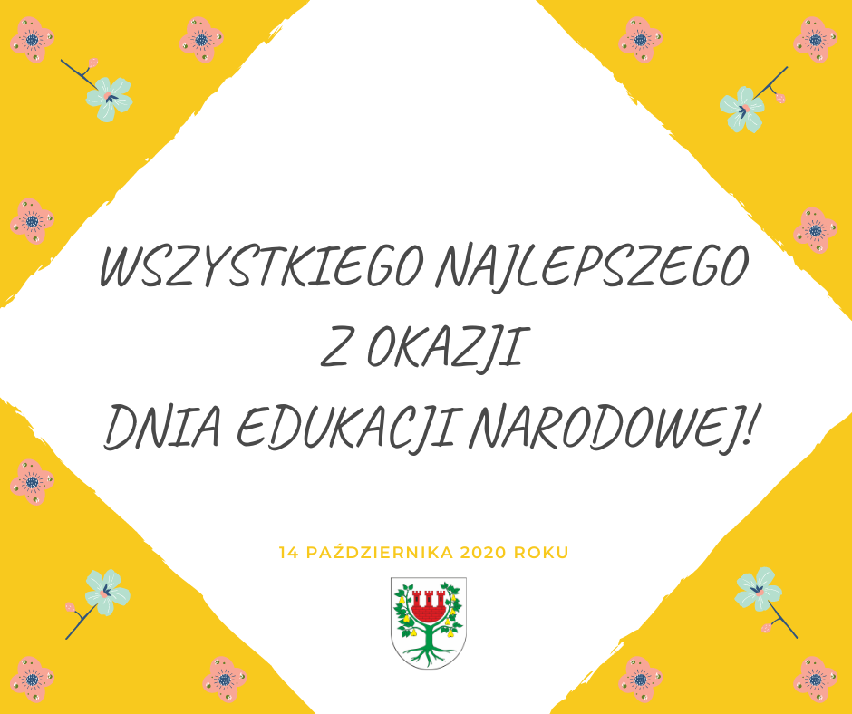 napis: wszystkiego najlepszego z okazji dnia edukacji narodowej i kwiatki ozdobne
