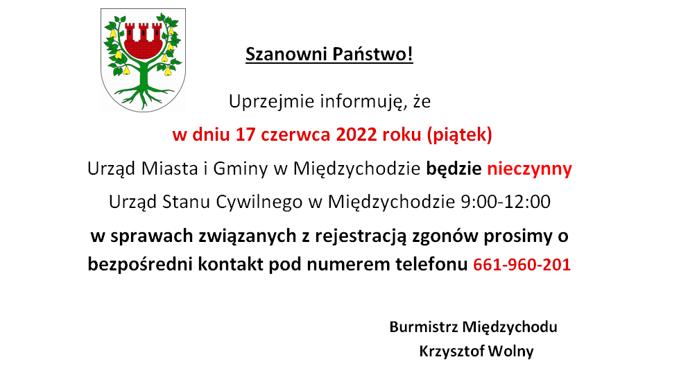 Informacja o zamkniętym Urzędzie w Międzychodzie