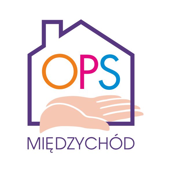 logo OPS - dom i napis OPS, ręka i napisz MIĘDZYCHÓD