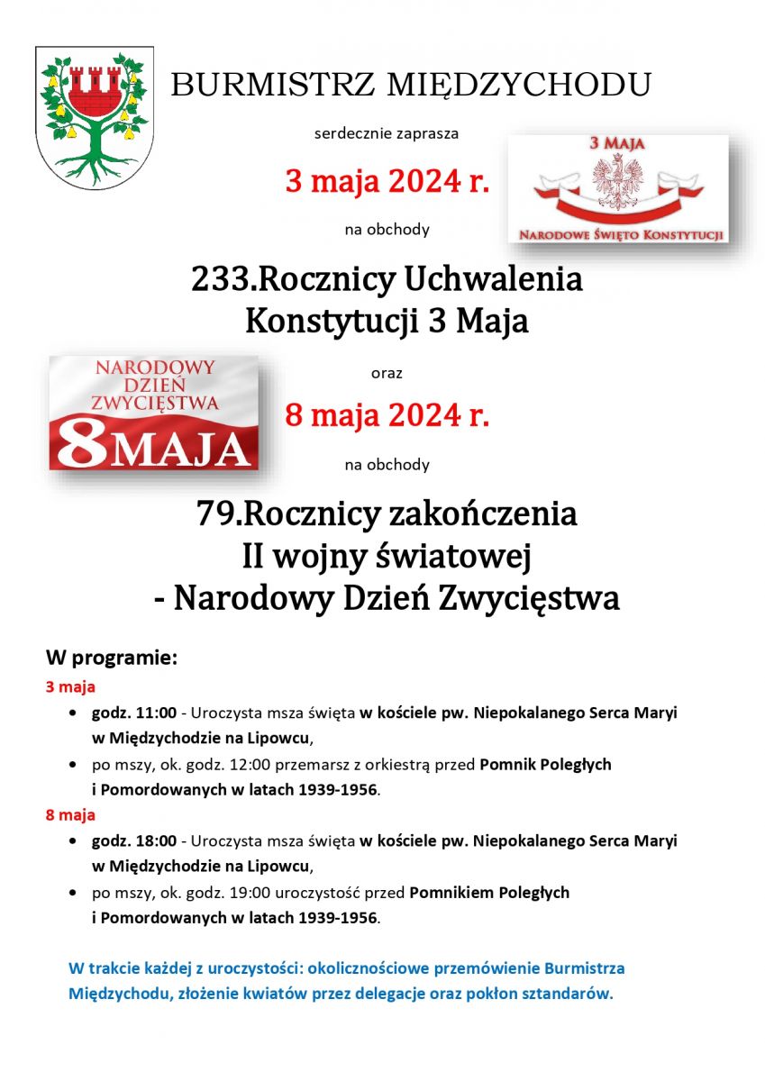 plakat informacyjny o obchodach świąt 3 maja i 8 maja