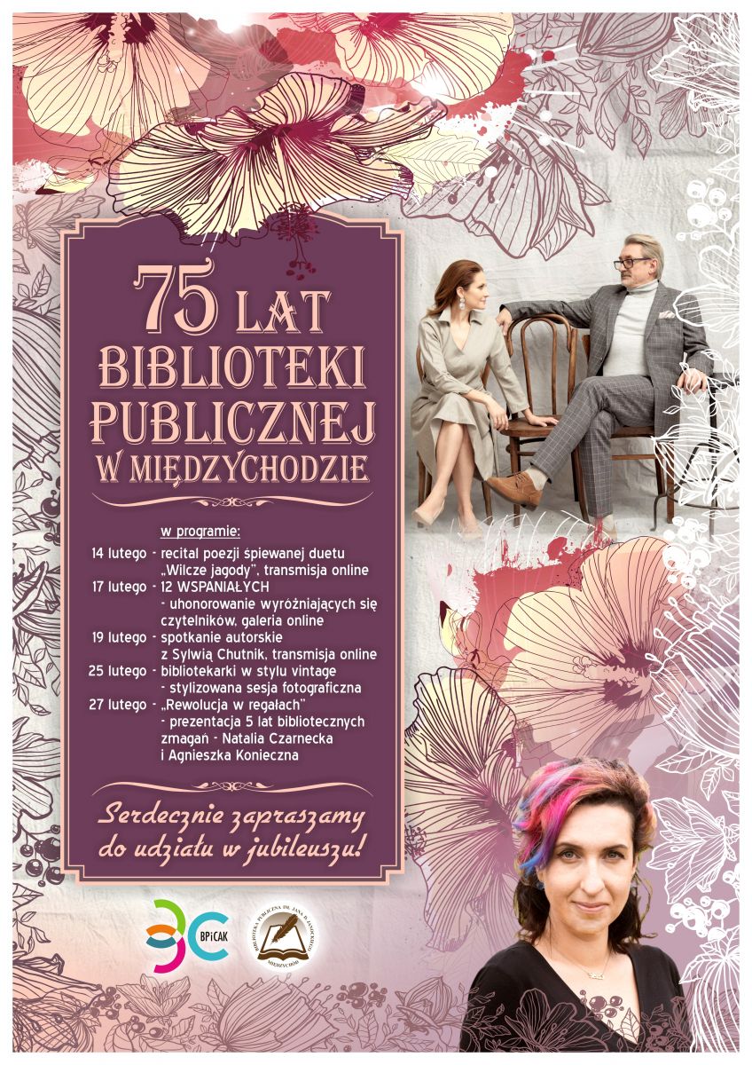plakat z programem obchodów 75 - lecia Biblioteki 