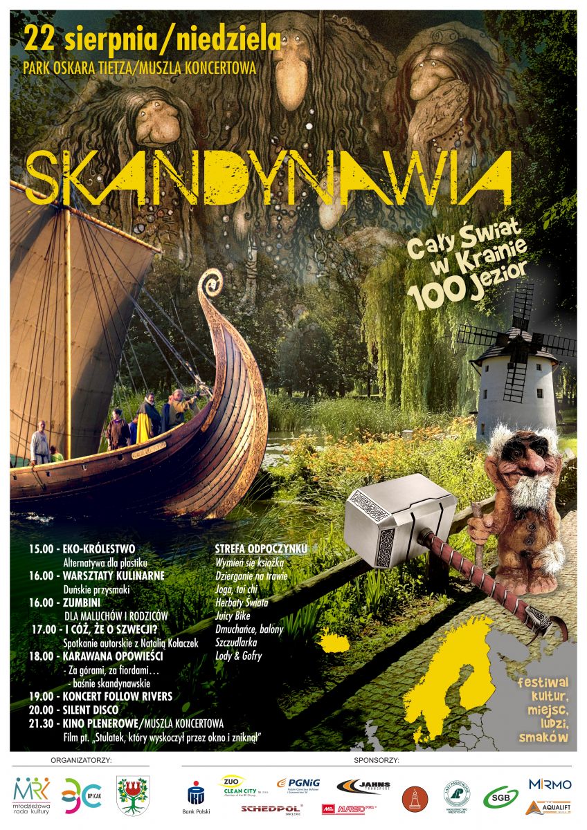 plakat CAŁY ŚWIAT W KRAINIE 100 JEZIOR! FESTIWAL KULTUR, MIEJSC, LUDZI I SMAKÓW - AUSTRALIA I SKANDYNAWIA