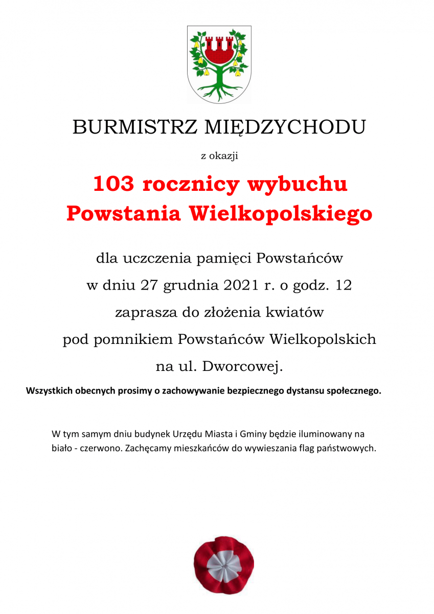 Plakat obchody 103. rocznicy wybuchu  Powstania Wielkopolskiego