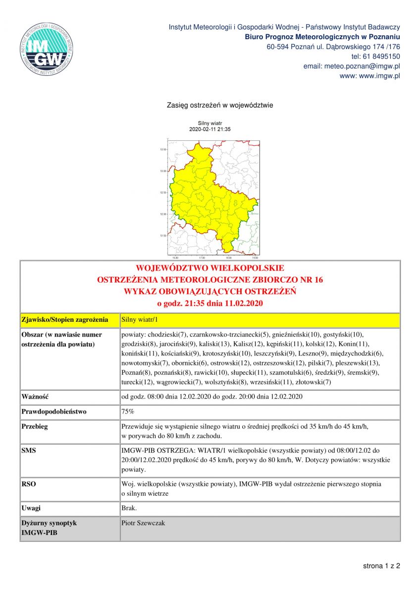 Ostrzeżenia przed silnym wiatrem